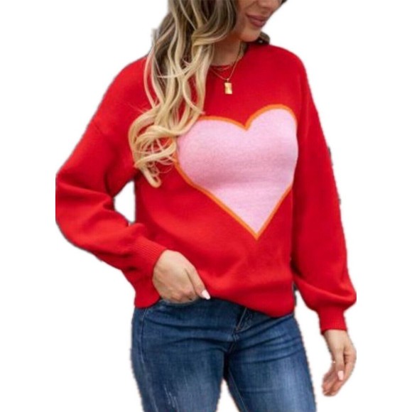 Sizes S-L Valentine’s Day Sweater Red With Pink Heart Great Quality S-L - Picture 3 of 3